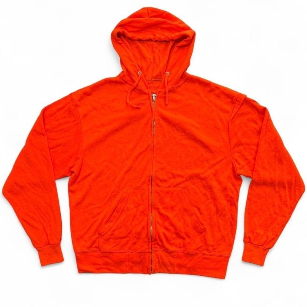 Vintage 1970s Bright Orange Zip-Up Hunting Hoodie Sweater 22.5x25"